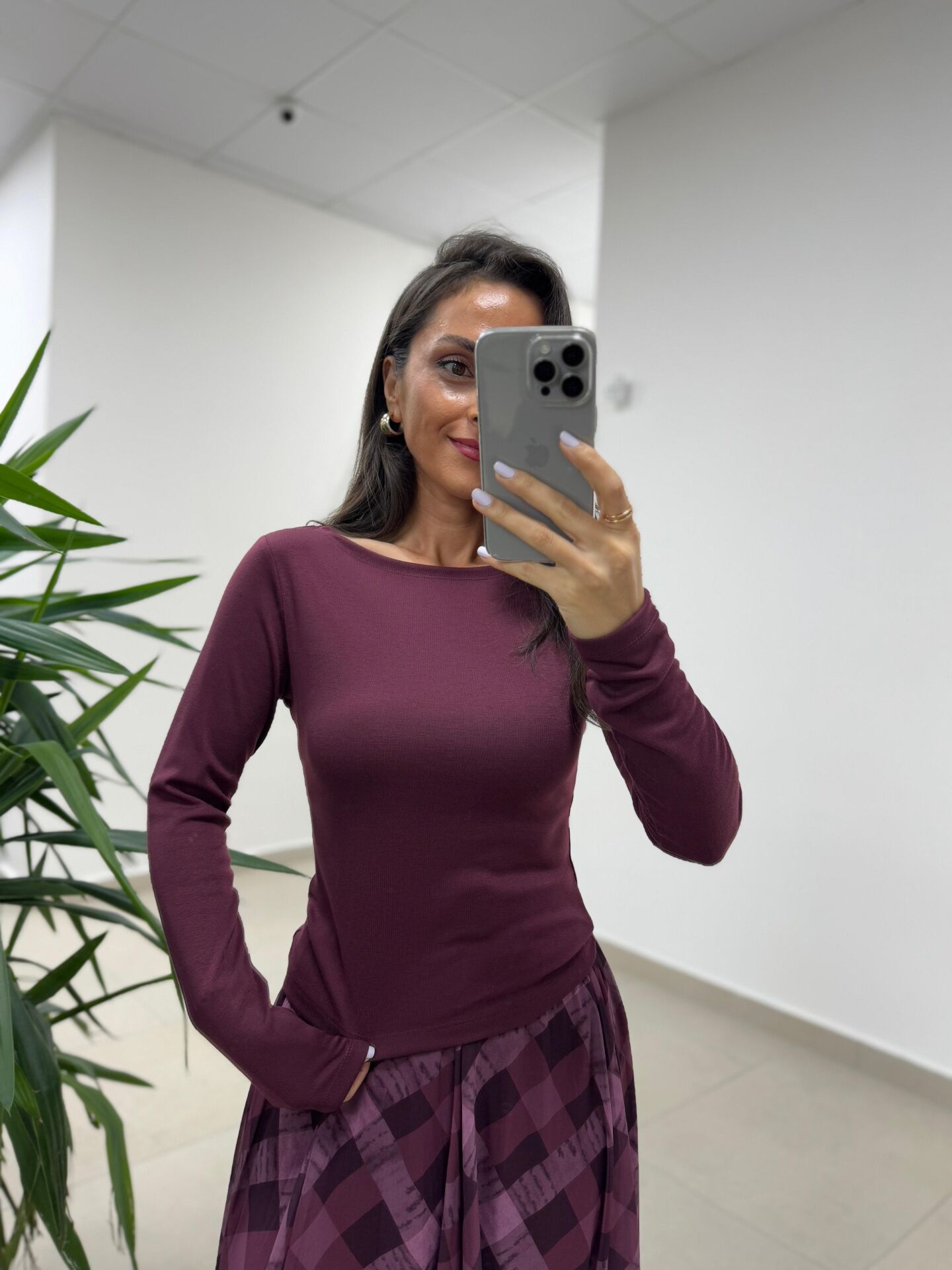 Mz 22800 Kayık Yaka Mürdüm Bluz