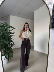 Spt 1077 Palazzo Kahve  Denim Pantolon