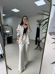 Nx 7180 Ekru - Siyah Puantiyeli Trenç Mont