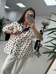 Nx 7180 Ekru - Siyah Puantiyeli Trenç Mont