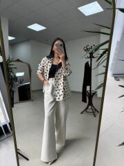 Nx 7180 Ekru - Siyah Puantiyeli Trenç Mont