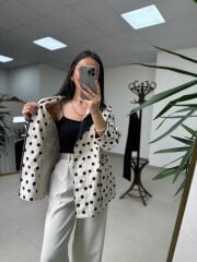 Nx 7180 Ekru - Siyah Puantiyeli Trenç Mont