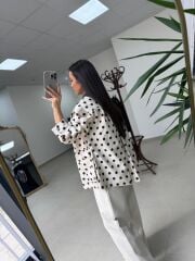 Nx 7180 Ekru - Siyah Puantiyeli Trenç Mont