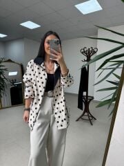 Nx 7180 Ekru - Siyah Puantiyeli Trenç Mont