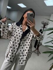 Nx 7180 Ekru - Siyah Puantiyeli Trenç Mont