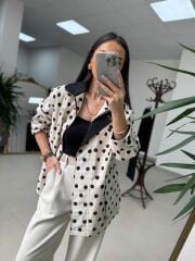 Nx 7180 Ekru - Siyah Puantiyeli Trenç Mont