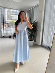 Dr 8419 Tasarım Bebe Mavi Kolsuz V Yaka Elbise