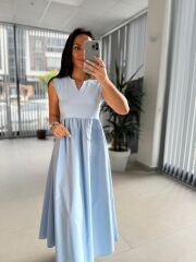 Dr 8419 Tasarım Bebe Mavi Kolsuz V Yaka Elbise