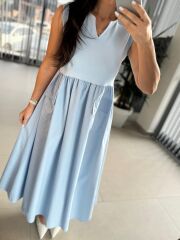 Dr 8419 Tasarım Bebe Mavi Kolsuz V Yaka Elbise