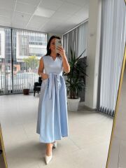 Dr 8419 Tasarım Bebe Mavi Kolsuz V Yaka Elbise