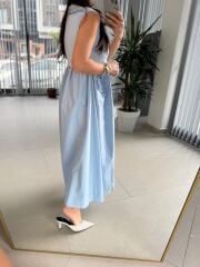 Dr 8419 Tasarım Bebe Mavi Kolsuz V Yaka Elbise