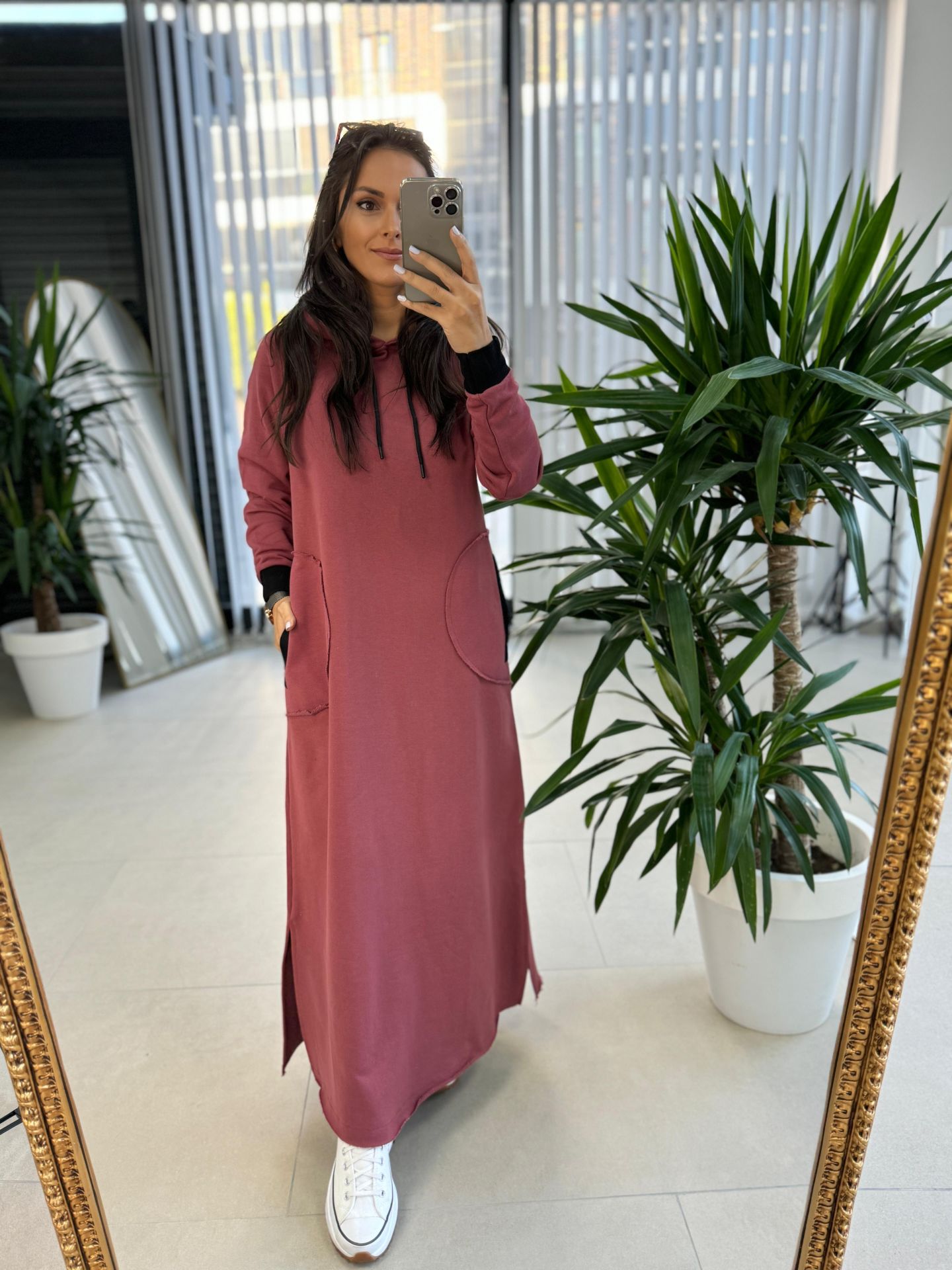 Dr 8087 Bordo Kapüşonlu Sweat Elbise