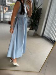 Dr 8419 Tasarım Bebe Mavi Kolsuz V Yaka Elbise