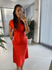 Ms Oranj Ön Çapraz Kuşaklı Elbise