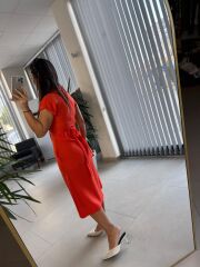 Ms Oranj Ön Çapraz Kuşaklı Elbise