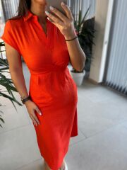 Ms Oranj Ön Çapraz Kuşaklı Elbise