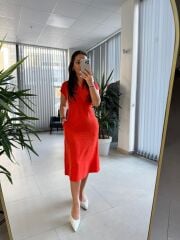 Ms Oranj Ön Çapraz Kuşaklı Elbise