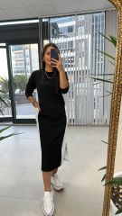 Yan Beyaz Şeritli  Elbise