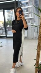 Yan Beyaz Şeritli  Elbise