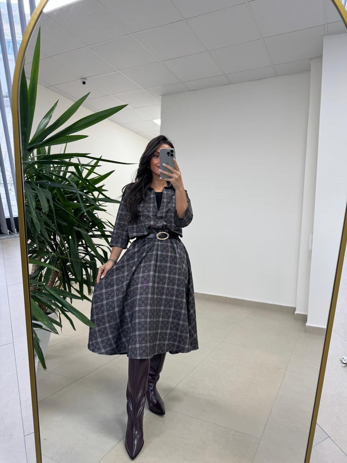 Ms 9418 Truvakar Kol Midi Bluzlu Kahve Elbise