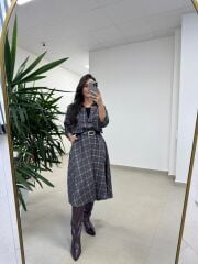 Ms 9418 Truvakar Kol Midi Bluzlu Kahve Elbise