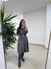 Ms 9418 Truvakar Kol Midi Bluzlu Kahve Elbise