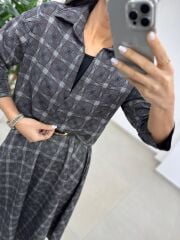 Ms 9418 Truvakar Kol Midi Bluzlu Kahve Elbise