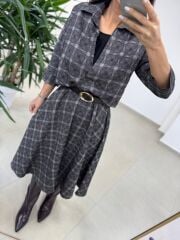 Ms 9418 Truvakar Kol Midi Bluzlu Kahve Elbise