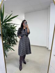 Ms 9418 Truvakar Kol Midi Bluzlu Kahve Elbise