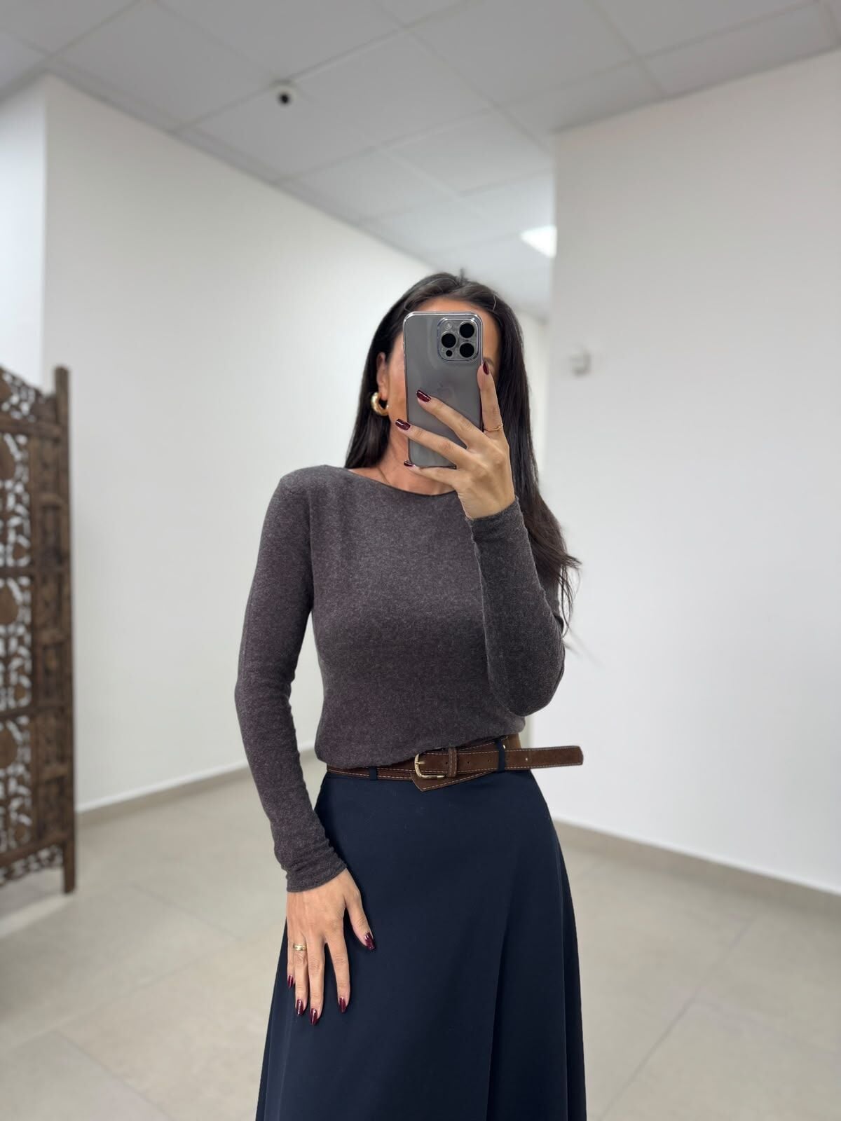 Po 2683 A.kahve Kaşmir Dokulu Triko Bluz