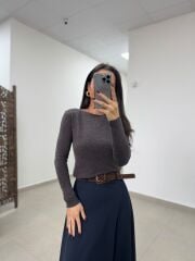 Po 2683 A.kahve Kaşmir Dokulu Triko Bluz