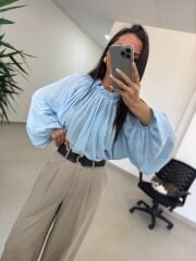 Fp 4959 Yaka Büzgülü Bebe Mavi Bluz