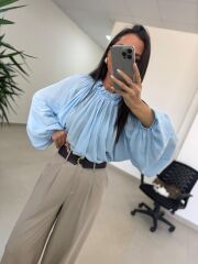 Fp 4959 Yaka Büzgülü Bebe Mavi Bluz