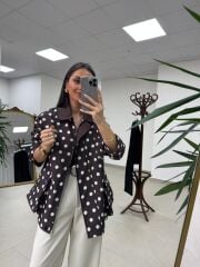 Nx 7180 Kahve - Ekru Puantiyeli Trenç Mont