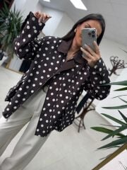 Nx 7180 Kahve - Ekru Puantiyeli Trenç Mont