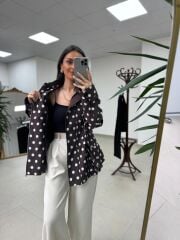 Nx 7180 Kahve - Ekru Puantiyeli Trenç Mont