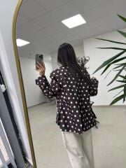 Nx 7180 Kahve - Ekru Puantiyeli Trenç Mont