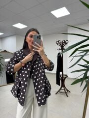 Nx 7180 Kahve - Ekru Puantiyeli Trenç Mont