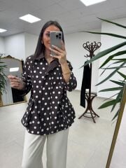 Nx 7180 Kahve - Ekru Puantiyeli Trenç Mont