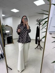 Nx 7180 Kahve - Ekru Puantiyeli Trenç Mont