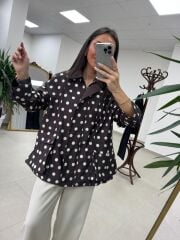 Nx 7180 Kahve - Ekru Puantiyeli Trenç Mont