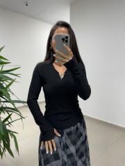Mz 21502 Siyah Fitilli Bluz