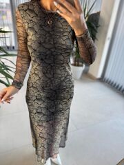 Sim Detaylı Kalem Tül Elbise