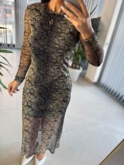 Sim Detaylı Kalem Tül Elbise