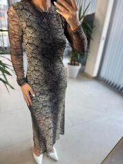 Sim Detaylı Kalem Tül Elbise