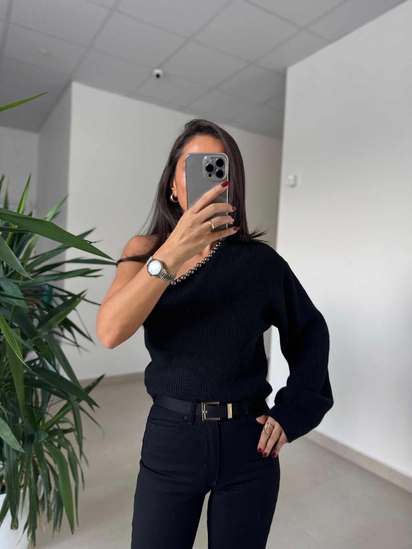 155 Gold Kare Tokalı Siyah Kemer