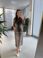 Sim Detaylı Kalem Tül Elbise