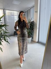 Sim Detaylı Kalem Tül Elbise