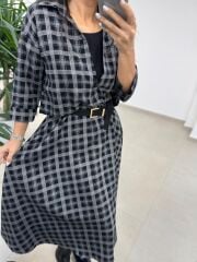 Ms 9418 Truvakar Kol Midi Bluzlu Siyah Elbise