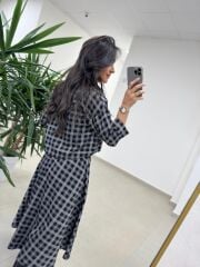 Ms 9418 Truvakar Kol Midi Bluzlu Siyah Elbise